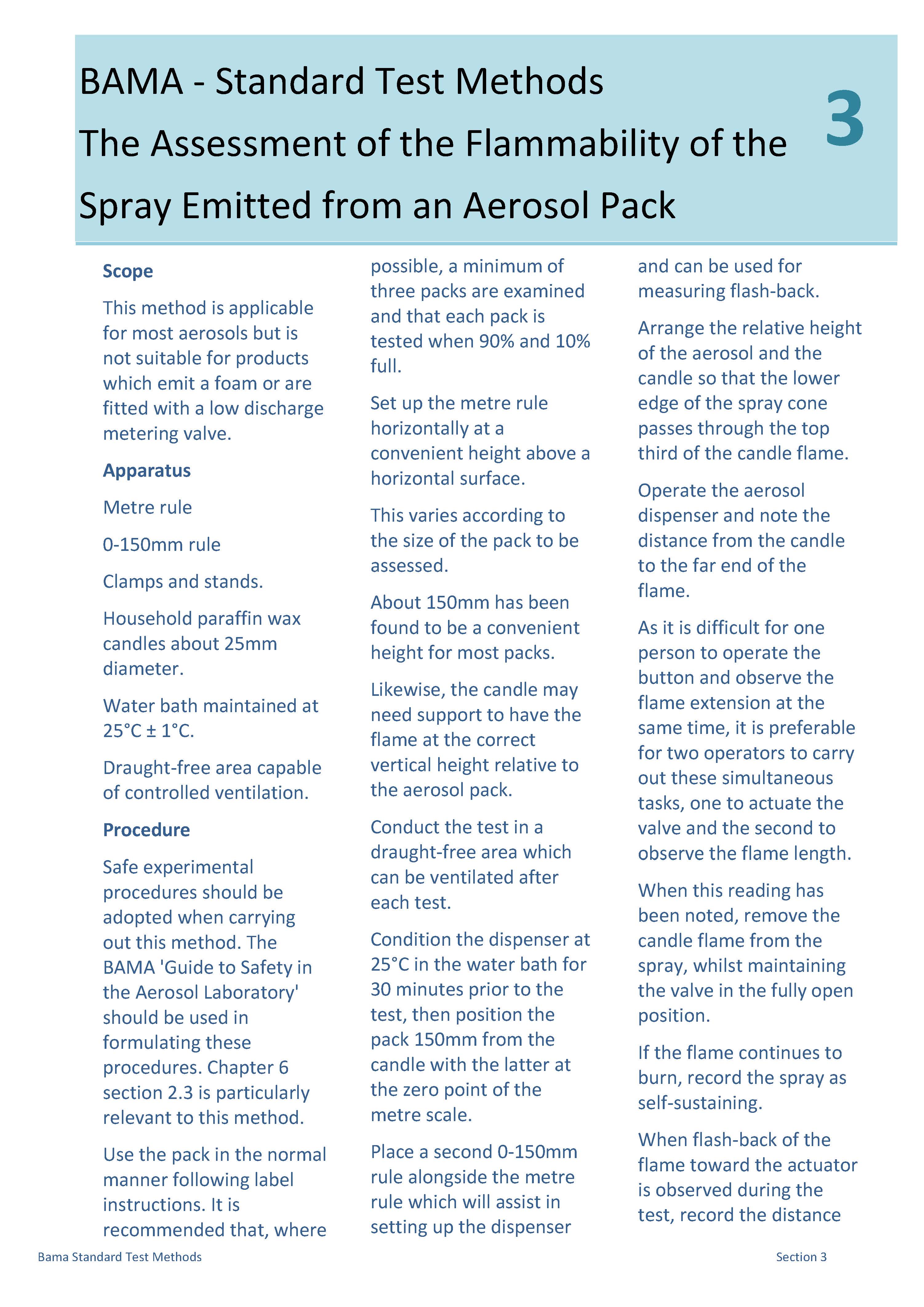 3 - The Assessment of the Flammability of the Spray Emitted from an Aerosol Pack